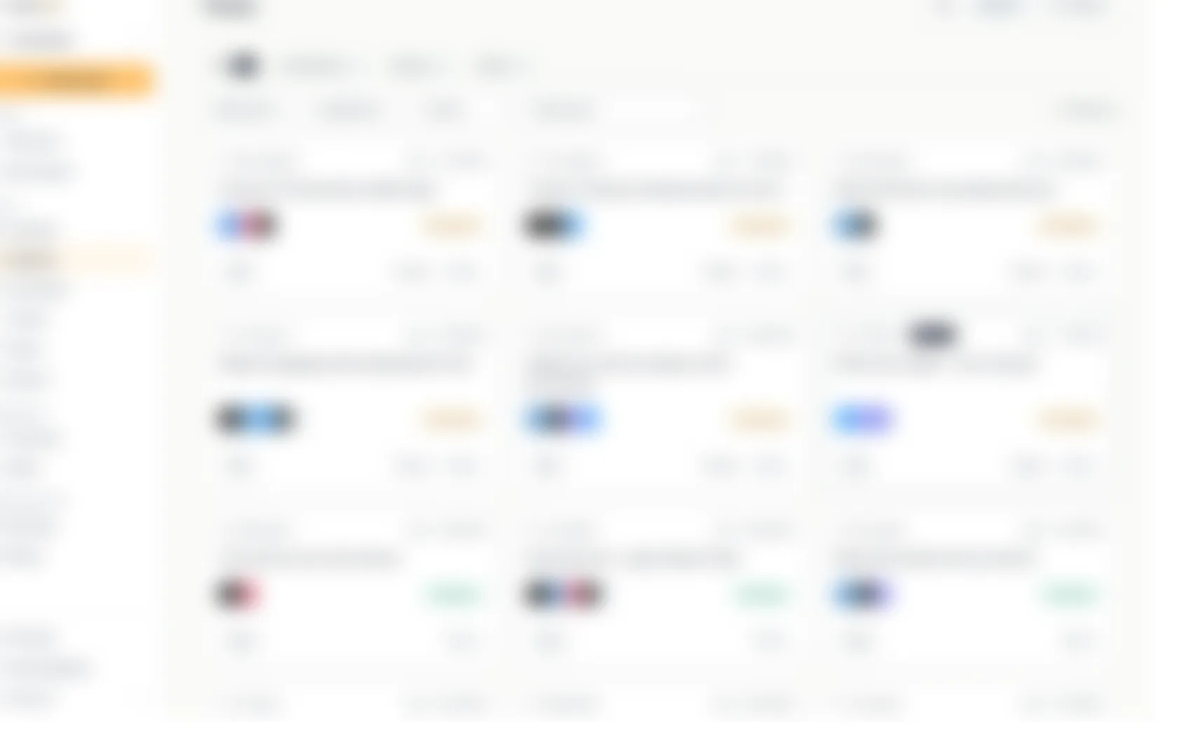 seenpaid Posts list with 12 posts, 6 scheduled and 6 published, shown as cards with date, time, caption, network icons and a status badge, the next scheduled post marked Next up